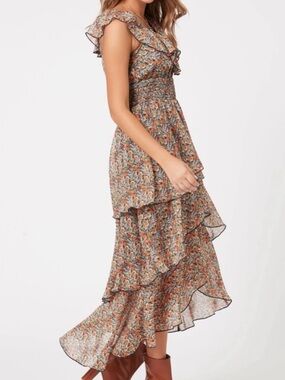 NWT MINKPINK Fleetwood Floral Tiered High-Low Midi Dress Size S